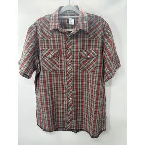 Wrangler Western Shirt Mens Plaid Snap Button Short Sleeve Pearl Pocket XL Tall